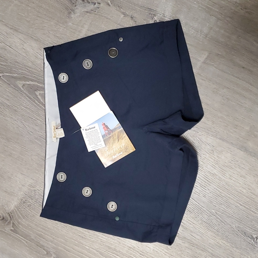 Barbour Longstone Navy Blue Cotton Blend Buttons detail shorts women size 8